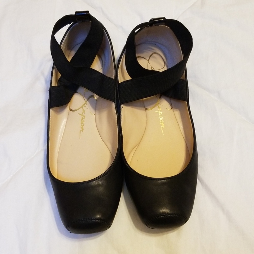 Jessica Simpson Black Leather Ballet Flats with Ankle Straps